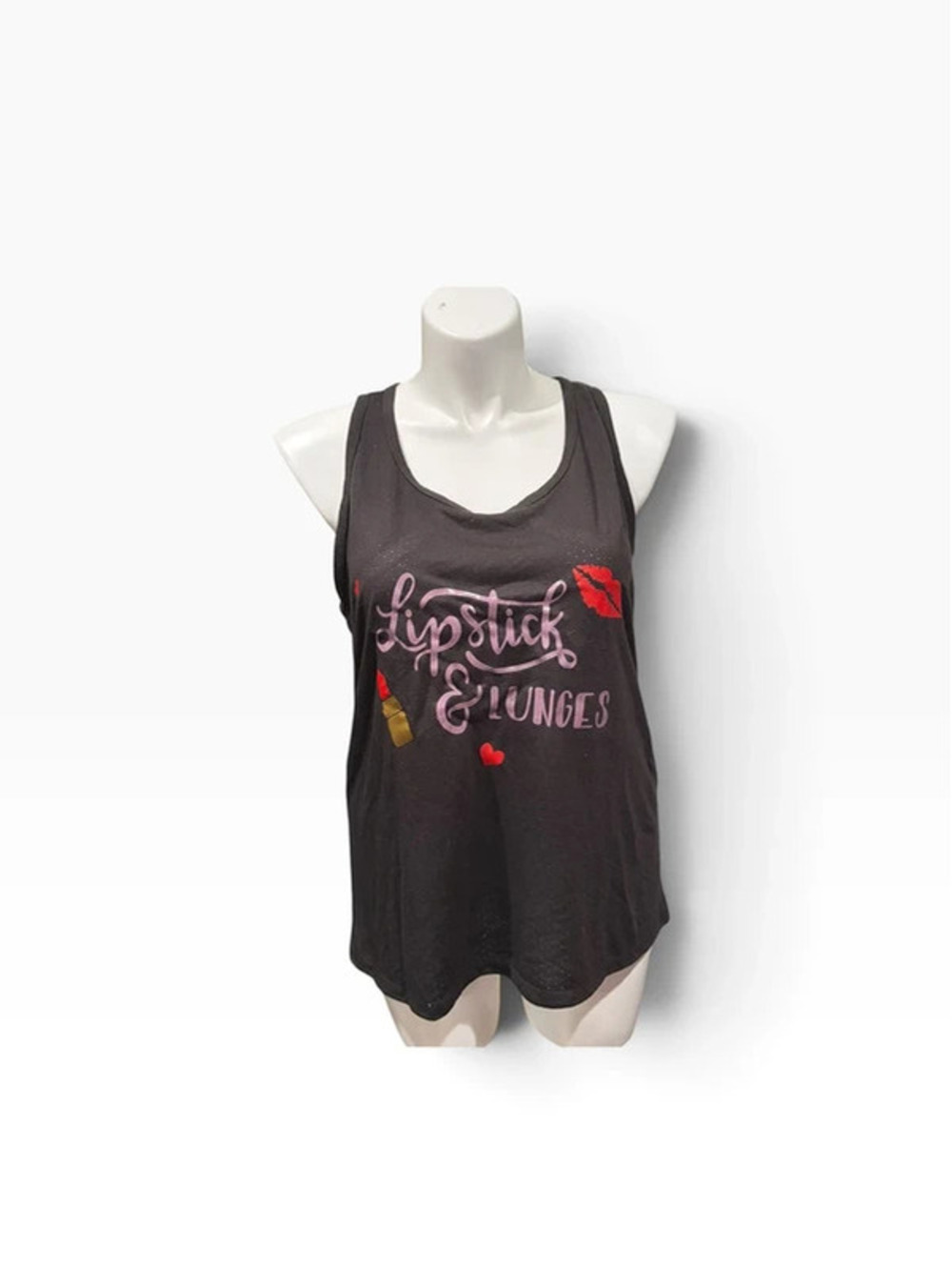 Lipstick & Lunges Black Graphic Workout Tank Top Women’s XL
